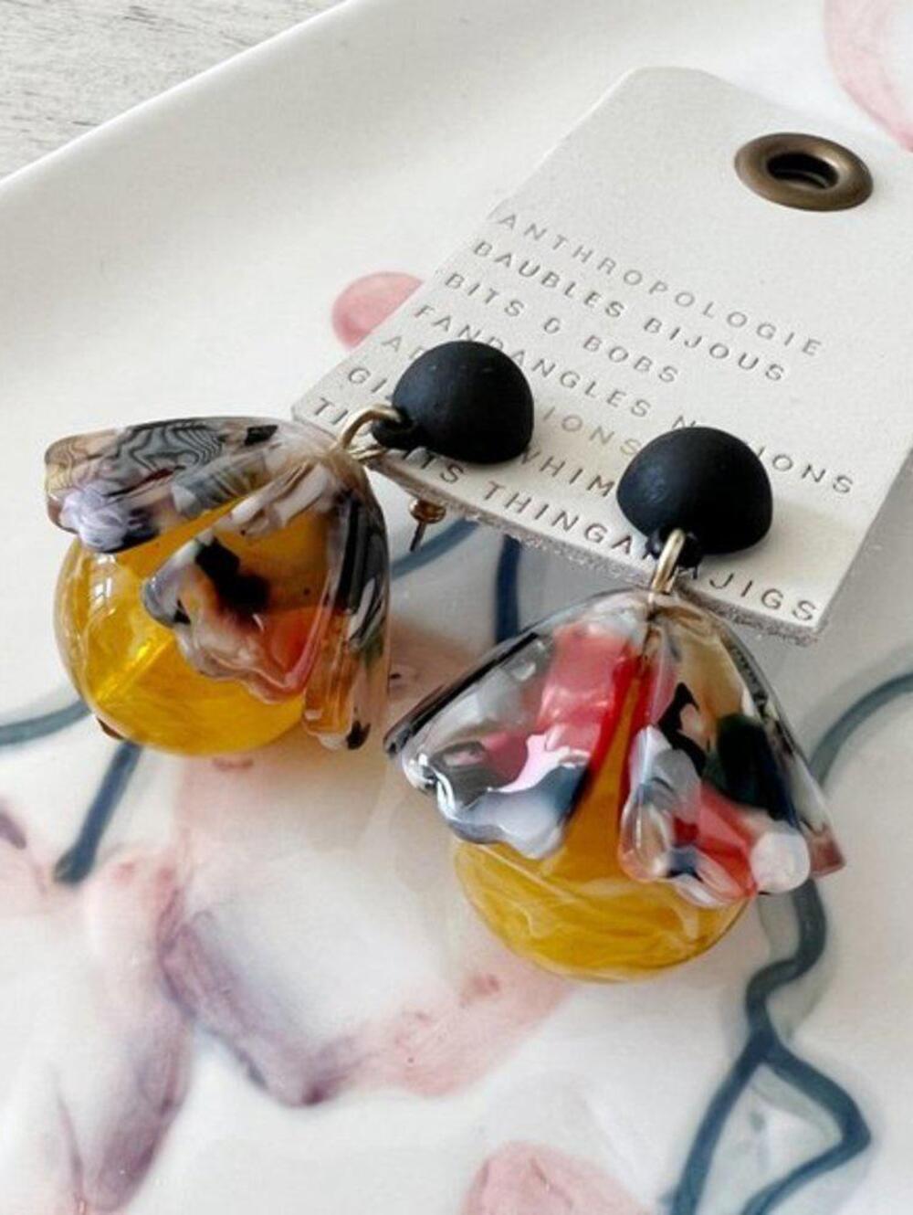 Anthropologie Petal Drop Earrings Multi Tortoise